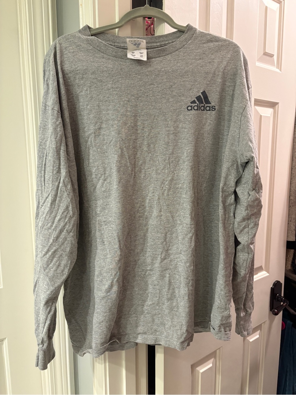 adidas Long-Sleeve Crew Neck Shirt in Light Gray with Black Logo
